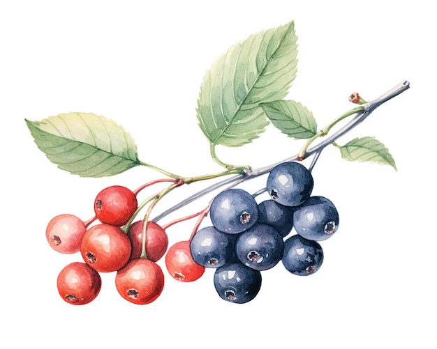 Illustration of watercolor fruits on white background