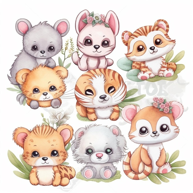 illustration watercolor hand drawn cute baby animal sticker