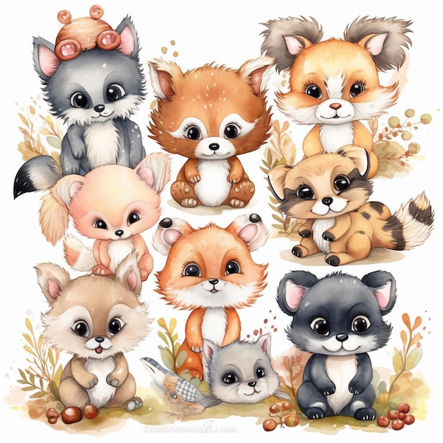 illustration watercolor hand drawn cute baby animal sticker