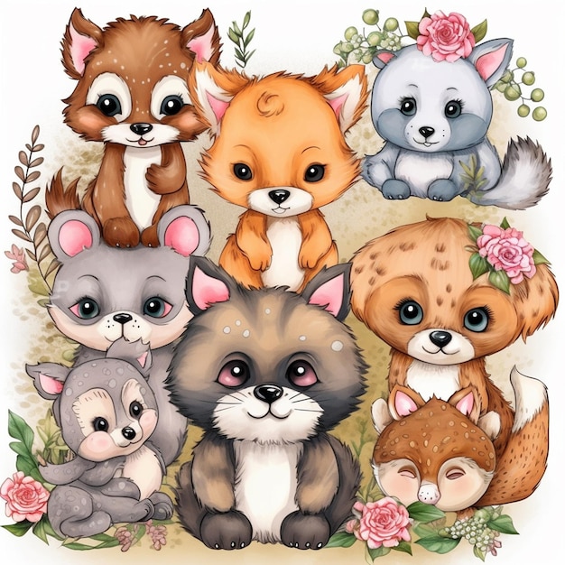 illustration watercolor hand drawn cute baby animal sticker