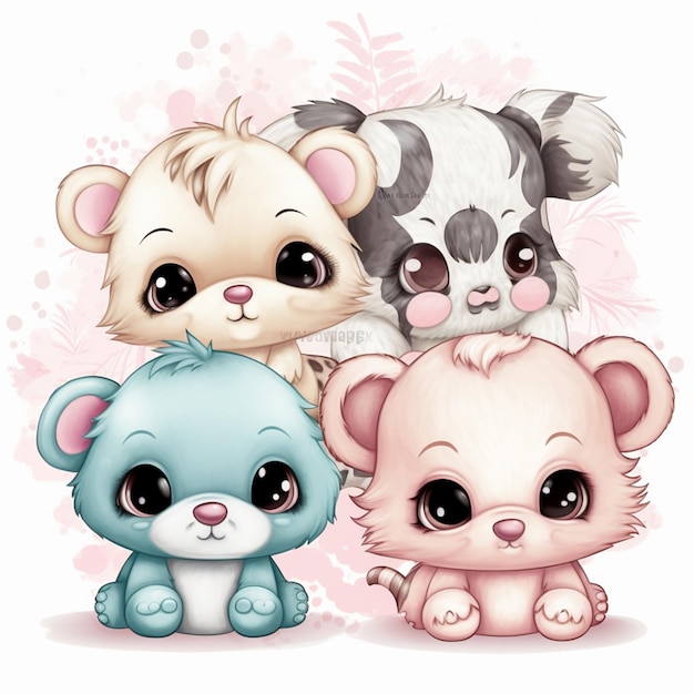 Photo illustration watercolor hand drawn cute baby animal sticker