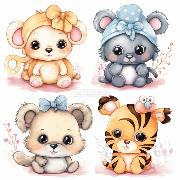 Photo illustration watercolor hand drawn cute baby animal sticker