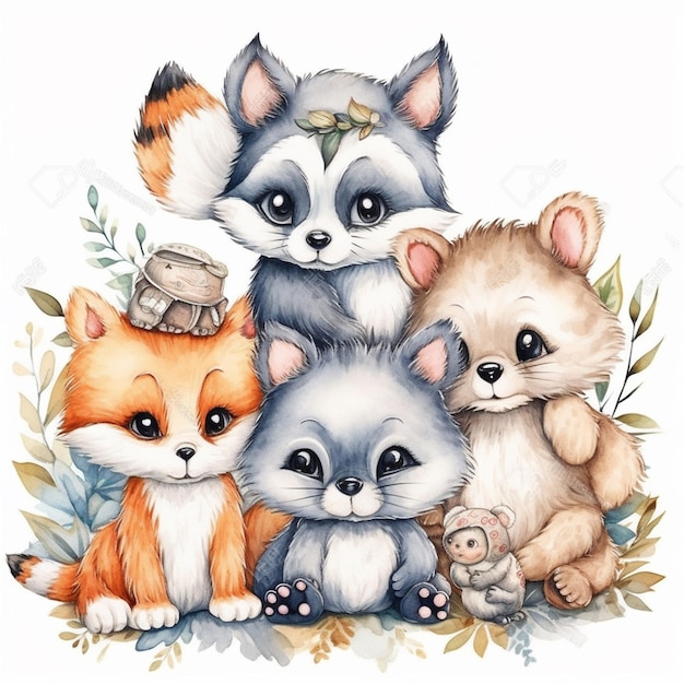 illustration watercolor hand drawn cute baby animal sticker