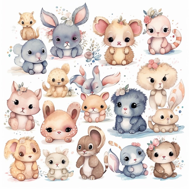 illustration watercolor hand drawn cute baby animal sticker