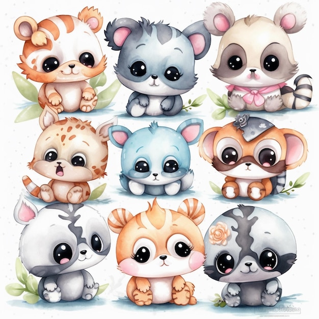 illustration watercolor hand drawn cute baby animal sticker