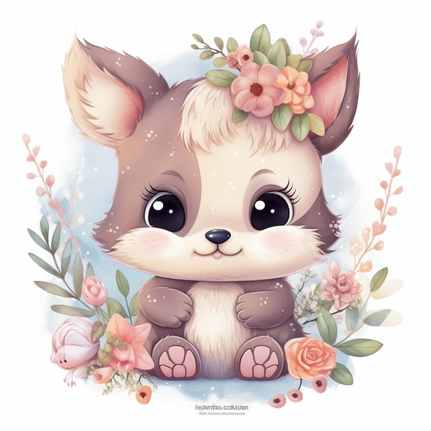 illustration watercolor hand drawn cute baby animal sticker