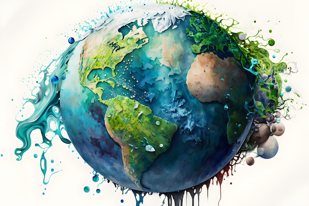 illustration watercolor of a happy earth day for environment safety celebration