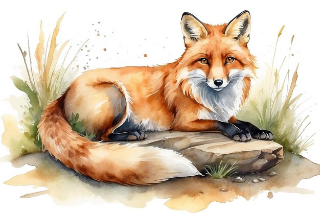 Illustration of watercolor painted of fox