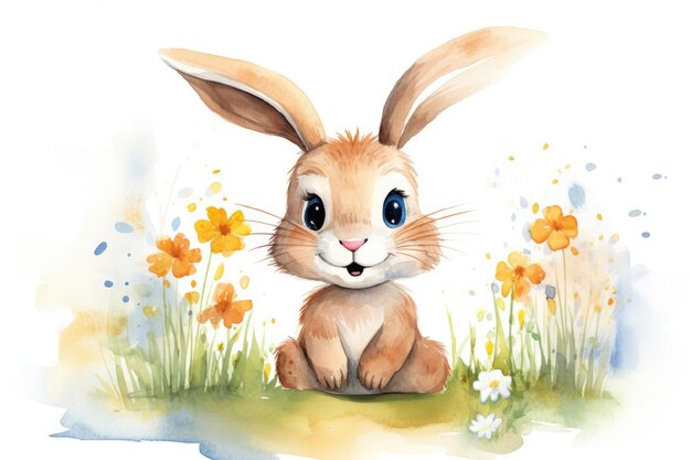  ⁇ 색 배경 에 있는 수채화 토끼 의 그림