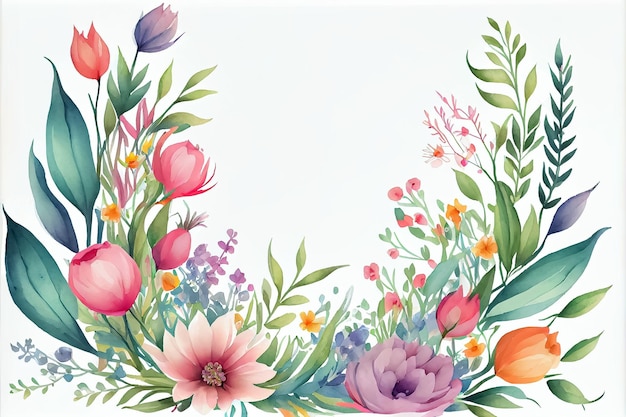 Иллюстрация акварельной рамы весенних цветов с текстовым пространством