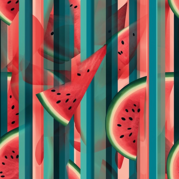 An illustration of watermelon slices with a striped background.