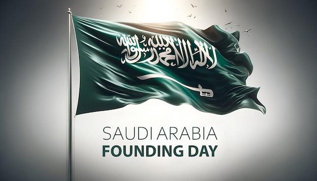 Illustration of waving saudi arabia flag for founding day celebration