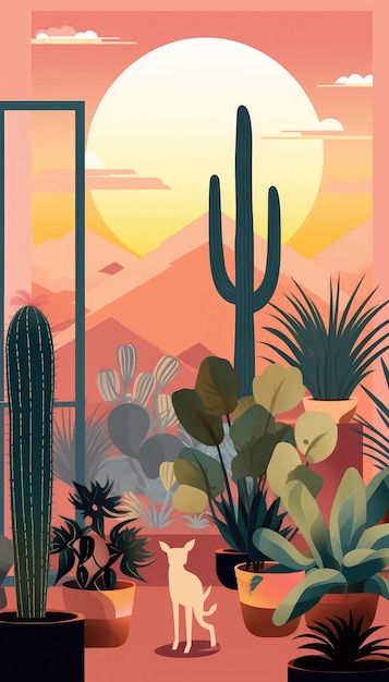 Illustration for website landing page in pastel colors Exotic animals and nature Generative Ai