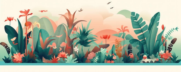 Illustration for website landing page in pastel colors Exotic animals and nature Generative Ai