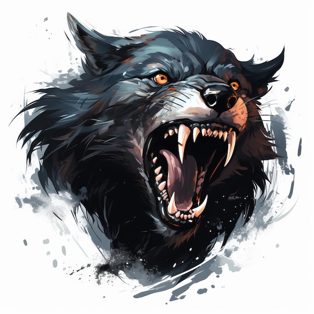 Illustration of a werewolf with teeth isolated on white background