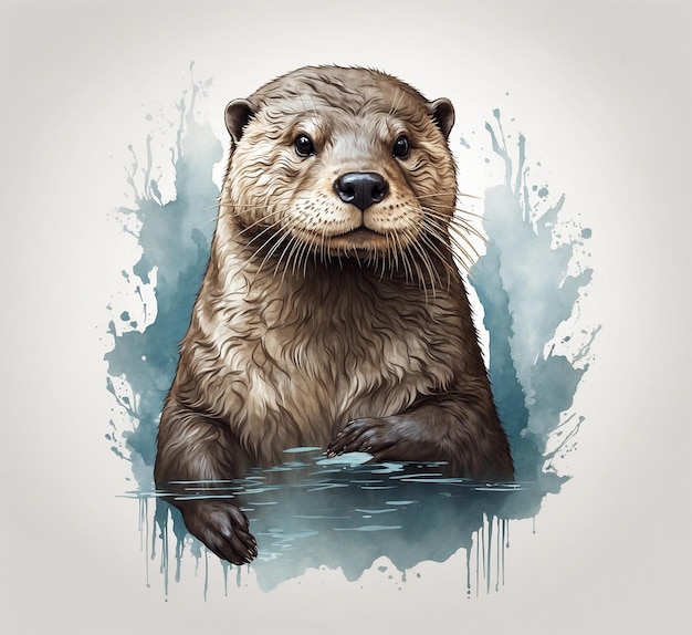 Illustration of a wet otter sitting on the water surface