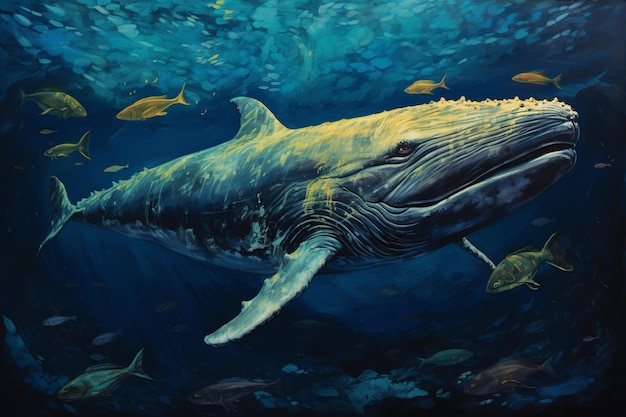 illustration of whale in deep sea detail