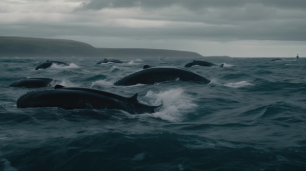 Illustration of a whale in the middle of the sea