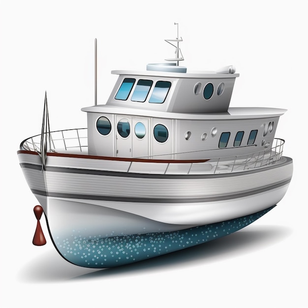 Illustration of a white boat with a red bow on a white background generative ai