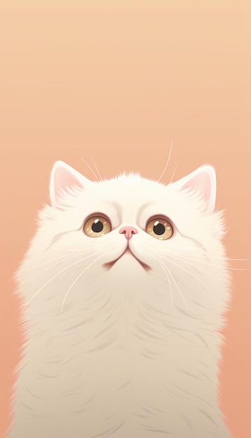 Illustration of a white cat with yellow eyes on an orange background