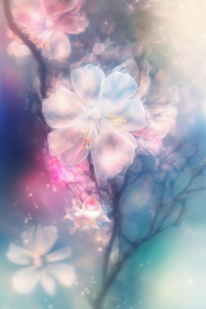 Illustration white flowers on branch in pastel colors