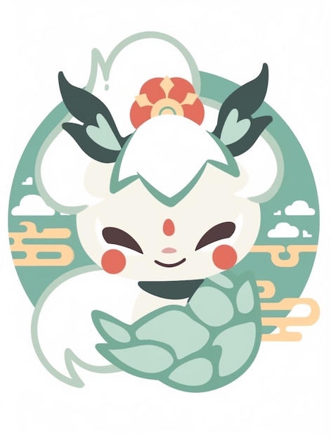 Photo illustration of a white and green pokemon character with horns and a red flower generative ai