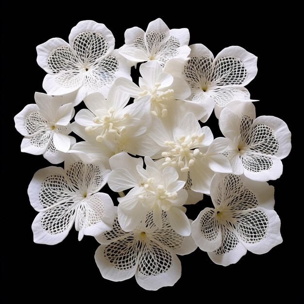 Photo illustration of white hydrangea shaped lace