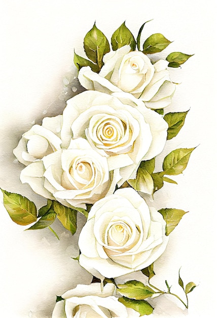 Illustration of White Rose in Watercolor Painting Style