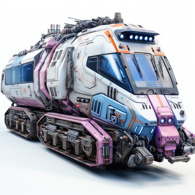 illustration white showcasing cyberpunk armored train blue purple
