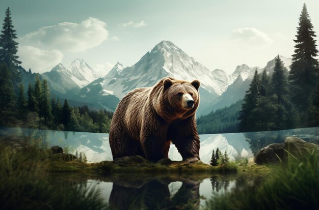 Photo illustration of wild bear concept for poster