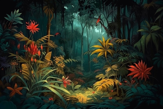 illustration wild and dark jungle