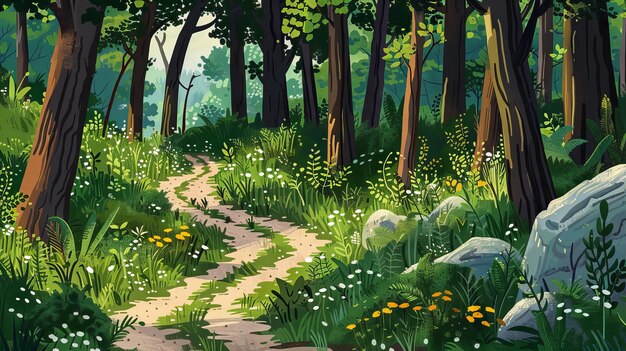 Photo an illustration of a winding path through a tranquil forest