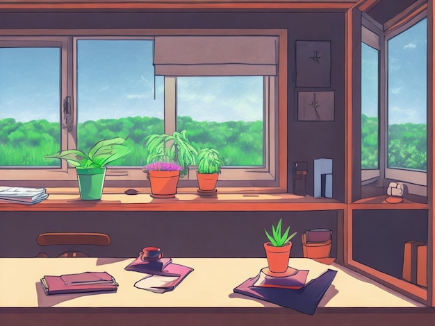 illustration of window with plants