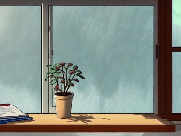 illustration of window with plants