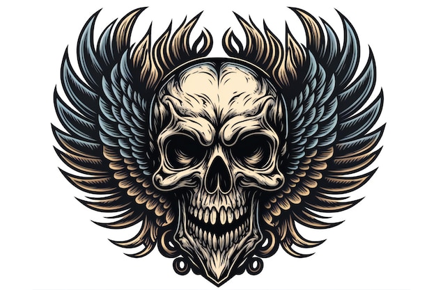 Skull head with jester hat tattoo logo design Vector Image