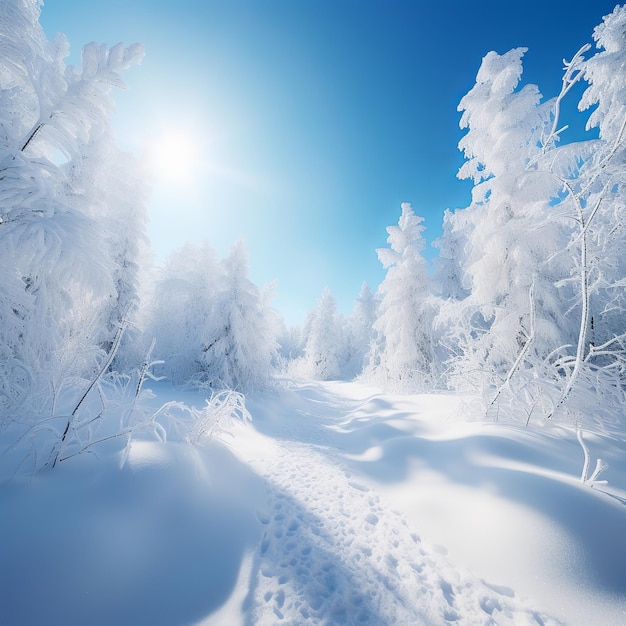 illustration of Winter Christmas idyllic landscape White trees
