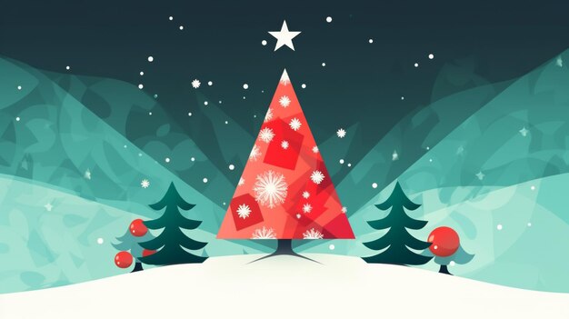 Illustration of winter christmas tree at christmas night Seasonal landscape background