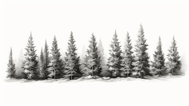 Photo illustration of a winter forest drawn in pencil