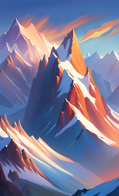 Illustration of winter mountain landscape