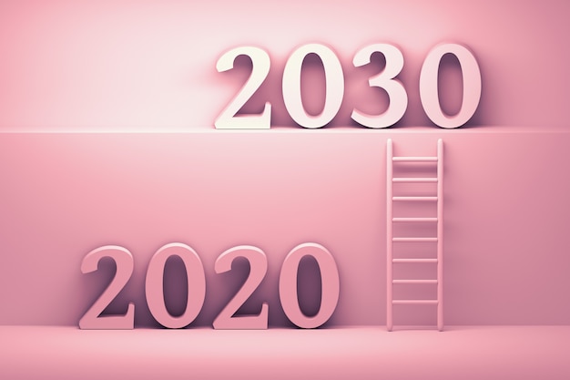  illustration with 2020 and 2030 year numbers in pink colors