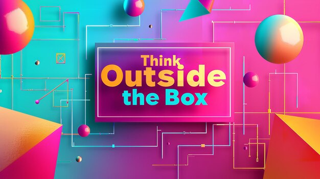 Фото Иллюстрация с различными цветами коробки с надписью think outside the box с большим пространством на ярком фоне для текста generative ai