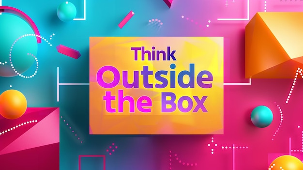 Фото Иллюстрация с различными цветами коробки с надписью think outside the box с большим пространством на ярком фоне для текста generative ai