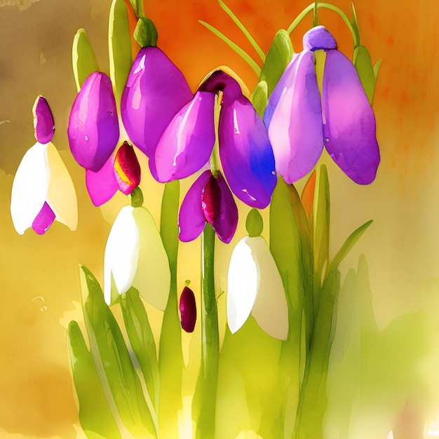 Foto illustrazione con fiori disegno ad acquerello bucaneve