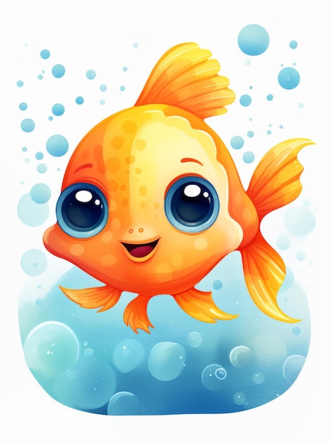 Illustration with goldfish in watercolor style on white background