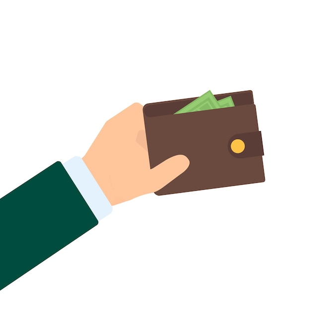 Illustration with hand wallet in flat style finance vector