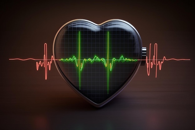 Illustration with heart and heartbeat graphic dark background generative AI