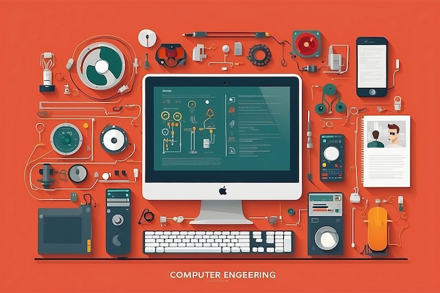 Photo illustration with icons and text computer engineering