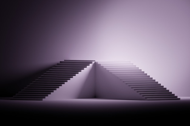 Illustration with pedestal made of stairs in black, purple and white. 