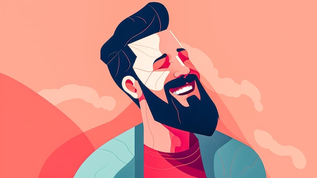 Photo illustration with a smiling man with a beard generative ai