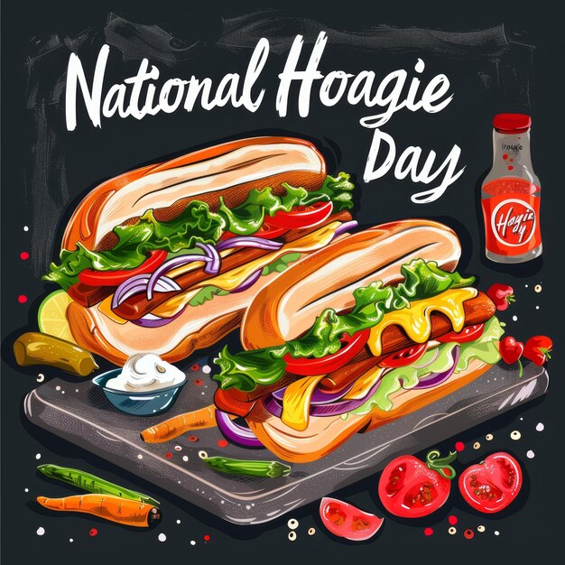 Foto illustrazione con testo per commemorare la giornata nazionale del hoagie